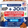 Hemp Hip and Joint Supplement for Dogs Glucosamine for Dogs Joint Pain Relief Chews with Chondroitin MSM Hemp Oil Mobility Support Canine Cartilage H