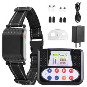 990FT Range Dog Wireless Fence Remote Training Collar IPX6 Waterproof Receiver with 0-9 Levels Beep Vibration Shock Mode 4 Channels Rechargeable Tran