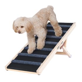 Dog Ramp, Folding Pet Ramp for Bed, Adjustable Dog Ramp for Small, Large, Old Dogs & Cats, Wooden Pet Ramp with 39.3" Long Ramp, Adjustable from 15"