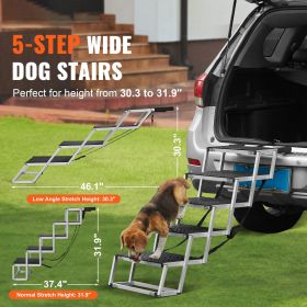 Dog Stair for Cars, Wide 5-step Dog Car Steps, Folding Dog Car Ramp with Nonslip Surface, Portable Pet Steps Lightweight Aluminum for Car, SUV and Tr