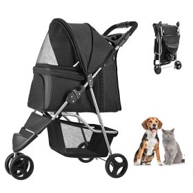 Pet Stroller, 35 lbs Weight Capacity, Foldable Dog Stroller Cart, 3 Wheels Cats Stroller with Mesh Windows and Cup Holders, Portable Pet Carrier Stro
