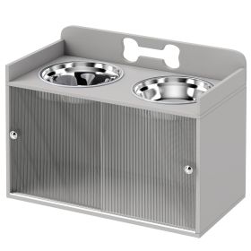 Elevated Dog Bowls with Storage, Raised Dog Bowl Stand with 2 Stainless Steel Bowl for Large Dogs, Gray